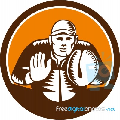 Baseball Catcher Gloves Circle Woodcut Stock Image