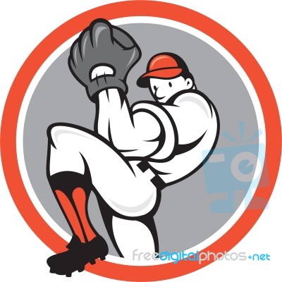 Baseball Pitcher Circle Cartoon Stock Image