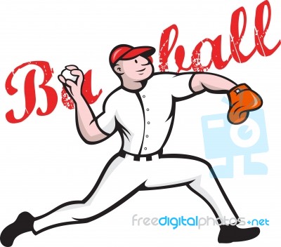 Baseball Pitcher Player Cartoon Stock Image