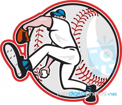 Baseball Pitcher Throw Ball Cartoon Stock Image