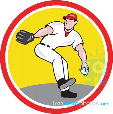 Baseball Pitcher Throw Ball Cartoon Stock Image