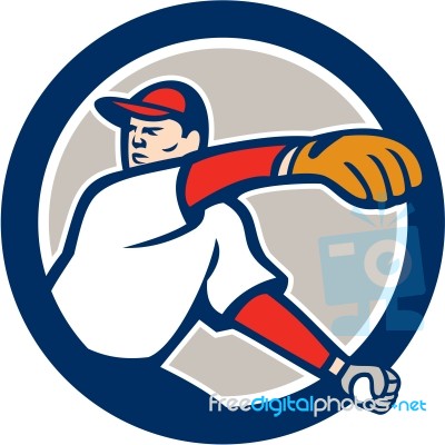 Baseball Pitcher Throw Ball Circle Cartoon Stock Image