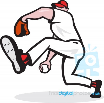 Baseball Pitcher Throwing Ball Cartoon Stock Image