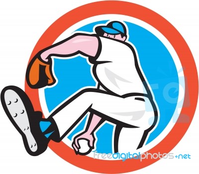 Baseball Pitcher Throwing Ball Circle Cartoon Stock Image