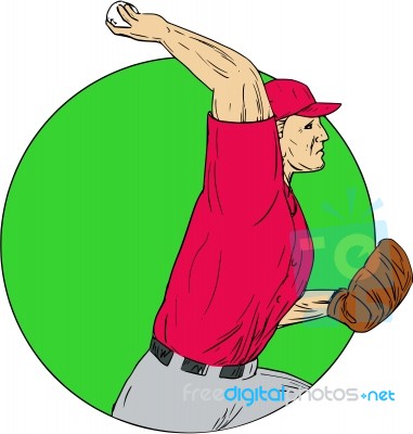 Baseball Pitcher Throwing Ball Circle Drawing Stock Image