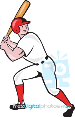 Baseball Player Bat Side Isolated Cartoon Stock Image