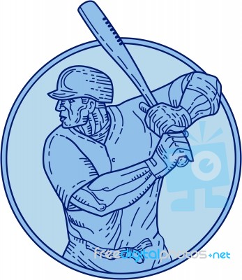 Baseball Player Batter Batting Circle Mono Line Stock Image