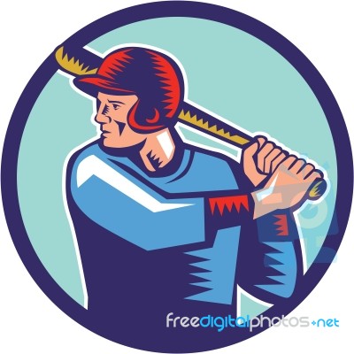 Baseball Player Batter Batting Circle Woodcut Stock Image