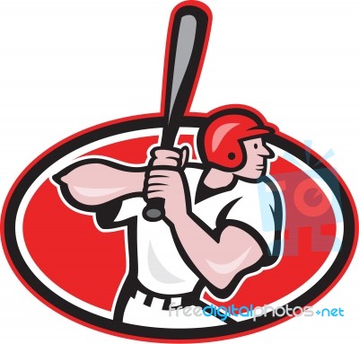 Baseball Player Batting Cartoon Oval Stock Image