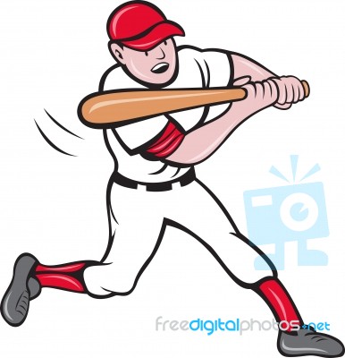 Baseball Player Batting Cartoon Style Stock Image