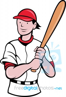 Baseball Player Batting Cartoon Style Stock Image