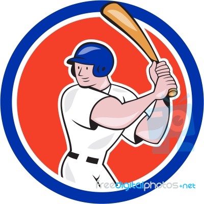 Baseball Player Batting Circle Side Cartoon Stock Image