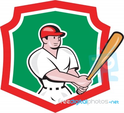 Baseball Player Batting Crest Cartoon Stock Image