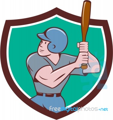 Baseball Player Batting Crest Cartoon Stock Image