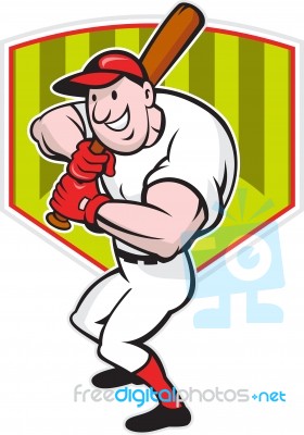 Baseball Player Batting Diamond Cartoon Stock Image