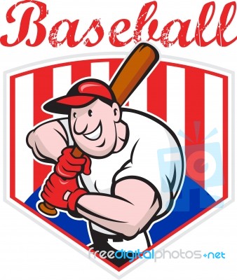 Baseball Player Batting Diamond Cartoon Stock Image