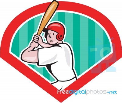 Baseball Player Batting Diamond Cartoon Stock Image