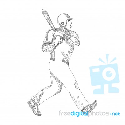 Baseball Player Batting Doodle Stock Image