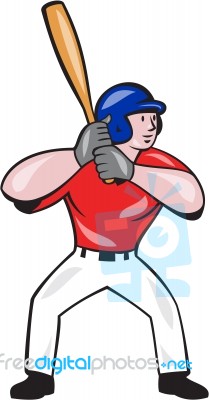 Baseball Player Batting Front Isolated Cartoon Stock Image