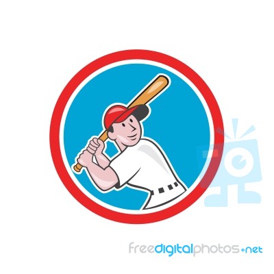 Baseball Player Batting Looking Up Circle Cartoon Stock Image