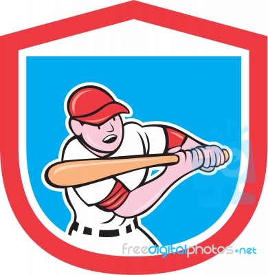 Baseball Player Batting Shield Cartoon Stock Image