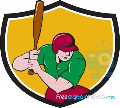 Baseball Player Batting Shield Cartoon Stock Image