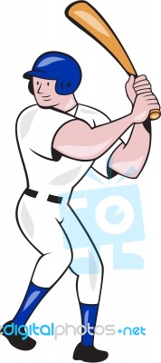 Baseball Player Batting Side Blue Isolated Cartoon Stock Image