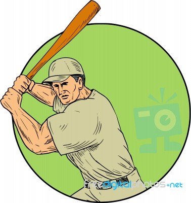 Baseball Player Batting Stance Circle Drawing Stock Image