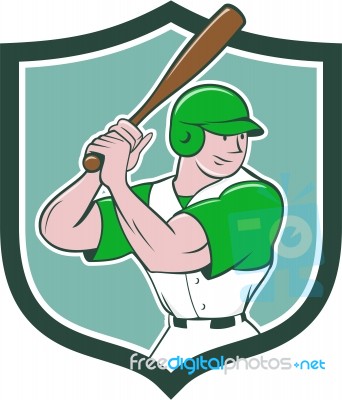 Baseball Player Batting Stance Shield Cartoon Stock Image