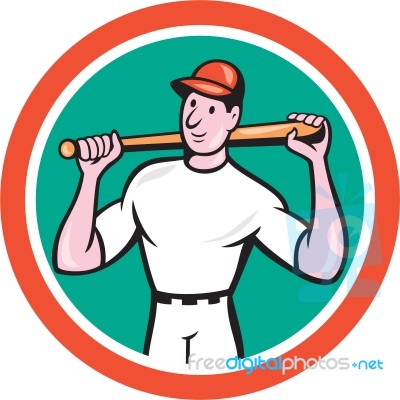 Baseball Player Holding Bat Cartoon Stock Image