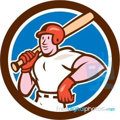 Baseball Player Holding Bat Cartoon Stock Image