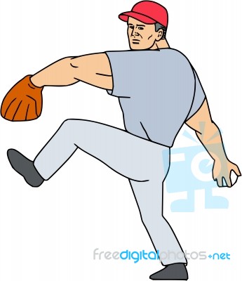 Baseball Player Pitcher Ready To Throw Ball Cartoon Stock Image