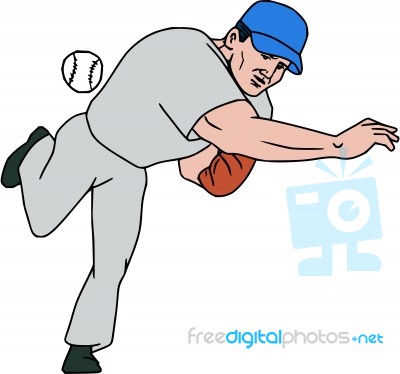 Baseball Player Pitcher Throw Ball Cartoon Stock Image