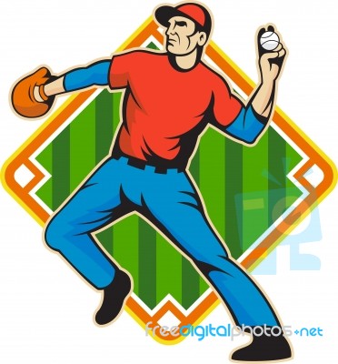 Baseball Player Pitcher Throwing Ball Stock Image