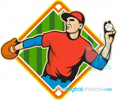 Baseball Player Pitcher Throwing Ball Stock Image