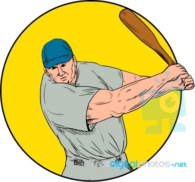 Baseball Player Swinging Bat Drawing Stock Image