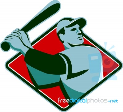 Baseball Player With Bat Batting Retro Style Stock Image