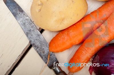 Basic Vegetable Ingredients Carrot Potato Onion Stock Photo