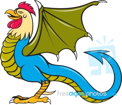 Basilisk Bat Wing Standing Cartoon Stock Image