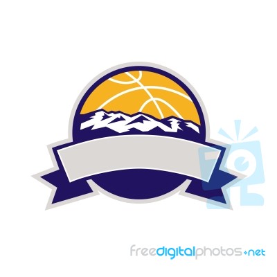 Basketball Ball Mountains Scroll Stock Image