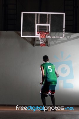 Basketball Player Hold Ball For Shoot Stock Photo