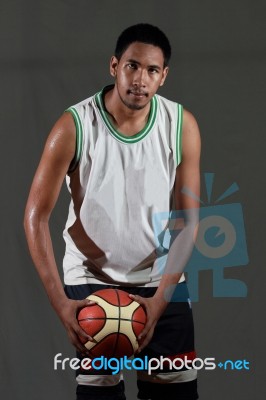 Basketball Player Hold Ball For Shoot Stock Photo