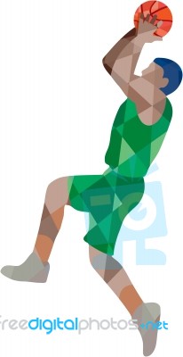 Basketball Player Jump Shot Ball Low Polygon Stock Image