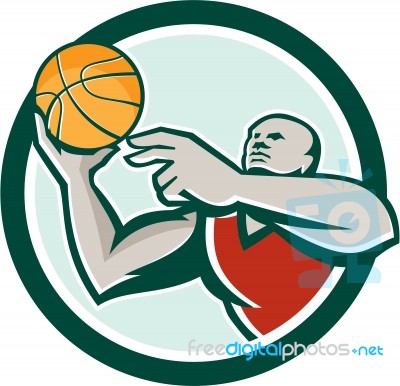 Basketball Player Lay Up Ball Circle Retro Stock Image