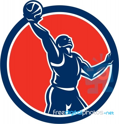 Basketball Player Rebounding Lay-up Ball Circle Stock Image