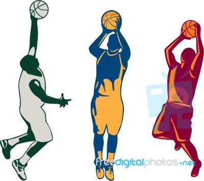 Basketball Player Shooting Retro Collection Stock Image