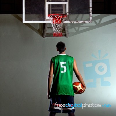 Basketball Player Stand In The Game Stock Photo