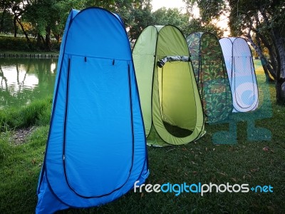 Bathroom Tents For Camper Wear Or Change Clothes Outdoor Stock Photo