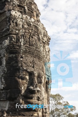 Bayon Face Angkor Thom, Siem Reap, Cambodia Stock Photo