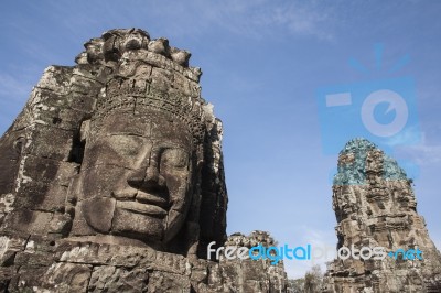 Bayon Face Angkor Thom, Siem Reap, Cambodia Stock Photo